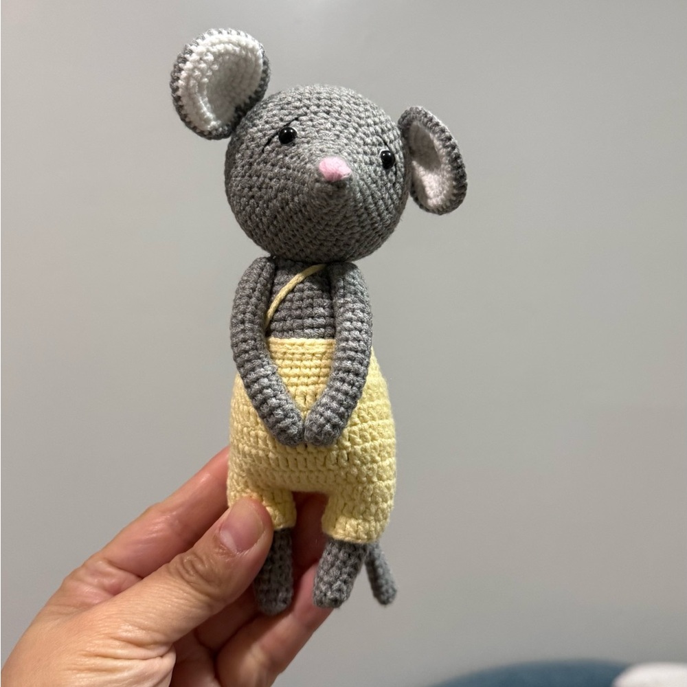 🧶Handmade Crocheted cute rat in Overalls